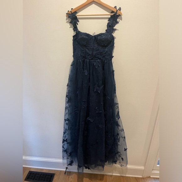 AO YAN Navy Lace Butterfly Corset Formal Prom Dress size S* NWT - Picture 1 of 13
